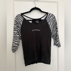Harley Davidson Zebra Print 3/4 Sleeve Shirt